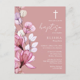 Dusty Roos Floral Monogram Doopuitnodiging Briefkaart