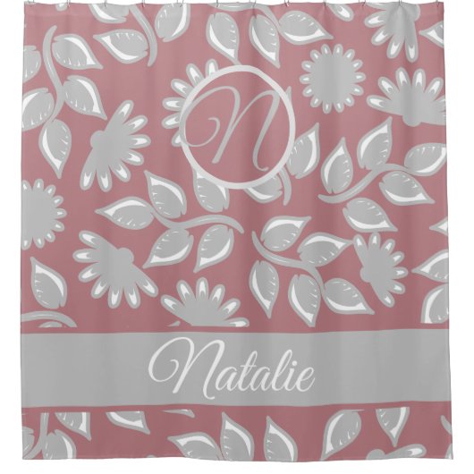 Dusty roos floral monogrammen douchegordijn (Voorkant)
