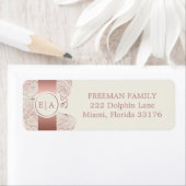 Dusty Roos Floral Orchid Monogram Weddenschap Etiket (Insitu)