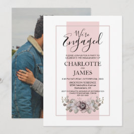 Dusty Roos Floral Photo Engagement Party Kaart