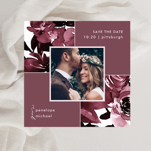 Dusty Roos Floral Photo Wedding Save the Date