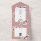 Dusty Roos Floral QR Code Bruiloft All In One Uitnodiging (Binnen)