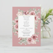 Dusty Roos Floral QR Code Bruiloft Kaart (Staand voorkant)