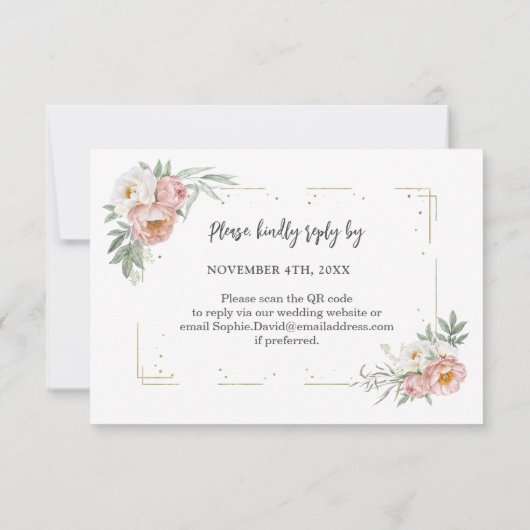 Dusty Roos Floral QR Code Voeg je URL Weddenschap  RSVP Kaartje (Achterkant)