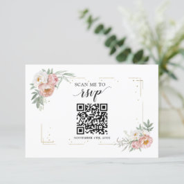 Dusty Roos Floral QR Code Voeg je URL Weddenschap  RSVP Kaartje