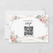 Dusty Roos Floral QR Code Voeg je URL Weddenschap  RSVP Kaartje (Voorkant)