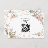 Dusty Roos Floral QR Code Voeg je URL Weddenschap  RSVP Kaartje (Voorkant / Achterkant)