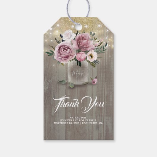 Dusty Roos Floral Rustic Country Dank u Cadeaulabel (Voorkant)