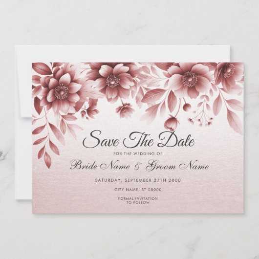 Dusty Roos Floral Save The Date (Voorkant)