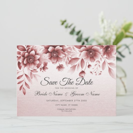 Dusty Roos Floral Save The Date (Staand voorkant)