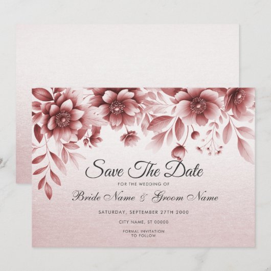 Dusty Roos Floral Save The Date (Voorkant / Achterkant)