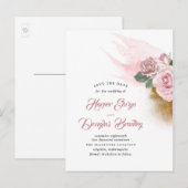 Dusty Roos Floral Save the Date Aankondigingskaart (Voorkant / Achterkant)