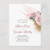 Dusty Roos Floral Save the Date Aankondigingskaart (Voorkant)