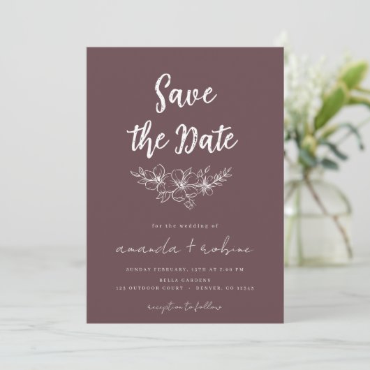 Dusty Roos Floral Save the Date Kaart (Staand voorkant)