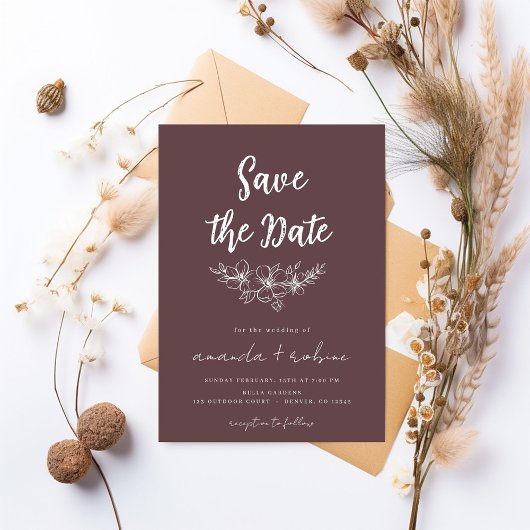 Dusty Roos Floral Save the Date Kaart