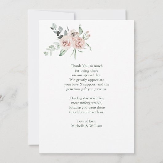 Dusty Roos Floral Script Photo Weddenschap Bedankt (Achterkant)