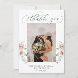 Dusty Roos Floral Script Photo Weddenschap Bedankt