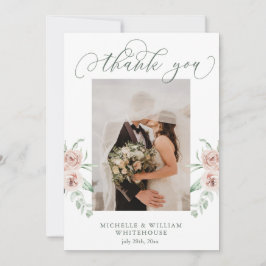 Dusty Roos Floral Script Photo Weddenschap Bedankt