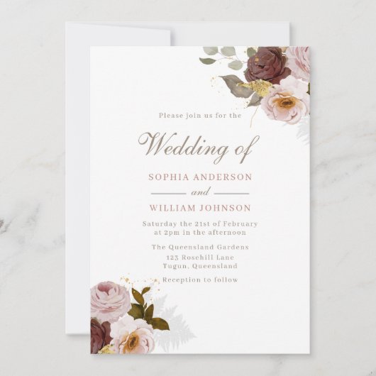 Dusty Roos Floral Waterverf herfst bruiloft I Kaart (Voorkant)