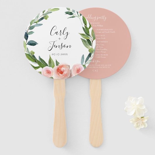 Dusty Roos Floral Wedding Hand Fans Handwaaier (Voorkant en achterkant)