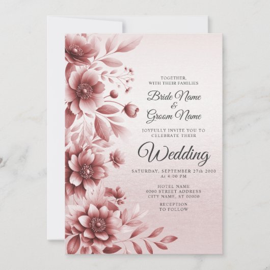 Dusty Roos Floral Wedding Kaart (Voorkant)