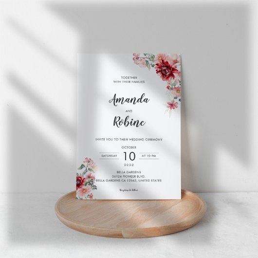 Dusty Roos Floral Wedding Kaart