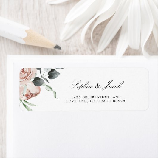 Dusty Roos Floral Wedding Return Address Etiket (Insitu)