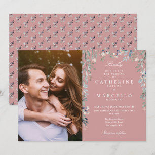 Dusty Roos Floral Wildflower Foto Weddenschap Kaart