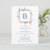 Dusty Roos Florals Monogram Weddenschap Kaart (Staand voorkant)