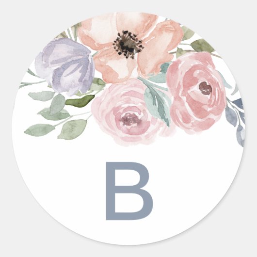 Dusty Roos Florals Monogram Wedding Envelope Seals Ronde Sticker (Voorkant)