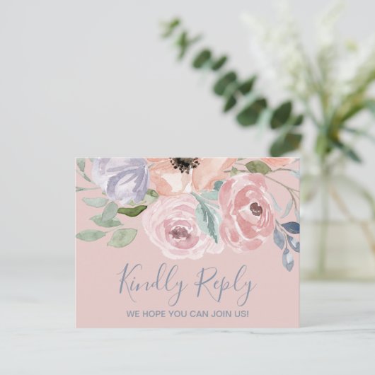 Dusty Roos Florals Song Request RSVP Briefkaart (Staand voorkant)