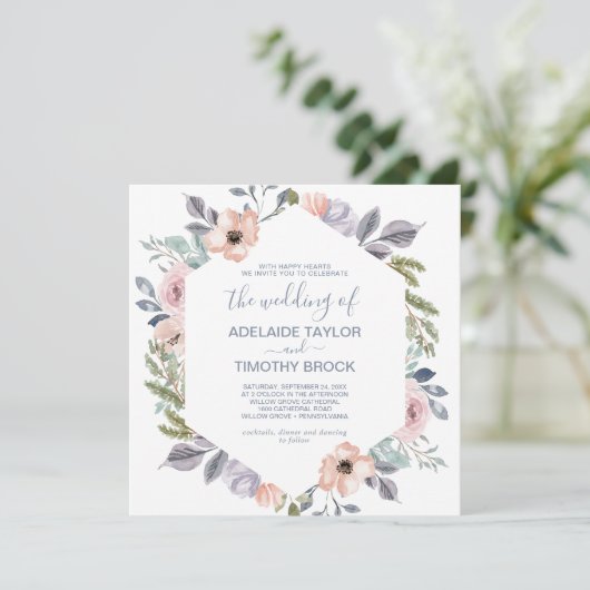 Dusty Roos Florals Square the Wedding of Kaart (Staand voorkant)