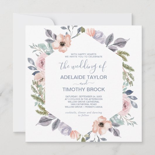 Dusty Roos Florals Square the Wedding of Kaart (Voorkant)