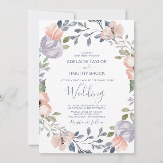 Dusty Roos Florals Wedding Kaart (Voorkant)
