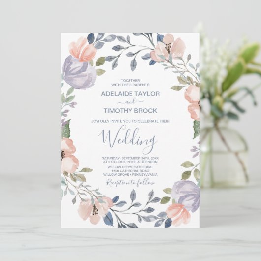 Dusty Roos Florals Wedding Kaart (Staand voorkant)