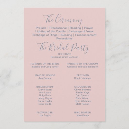 Dusty Roos Florals Wedding Programmakaart (Achterkant)