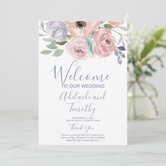 Dusty Roos Florals Wedding Programmakaart (Staand voorkant)