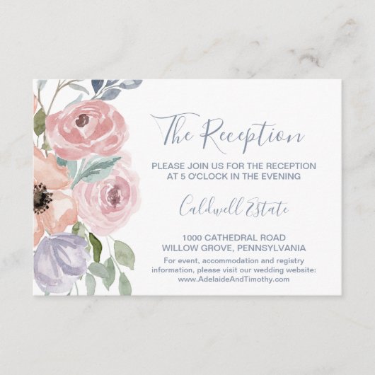 Dusty Roos Florals Wedding Reception Kaart (Voorkant)