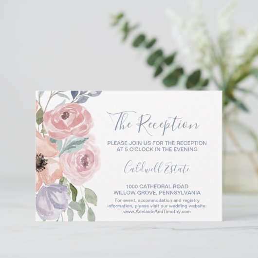 Dusty Roos Florals Wedding Reception Kaart (Staand voorkant)