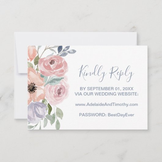 Dusty Roos Florals Wedding Website RSVP-kaart RSVP Kaartje (Voorkant)