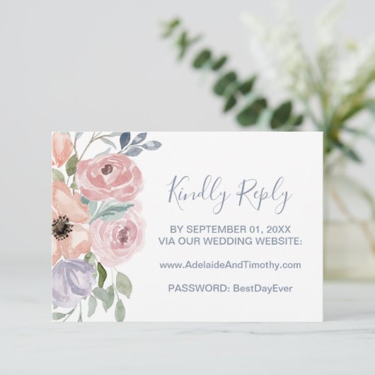 Dusty Roos Florals Wedding Website RSVP-kaart RSVP Kaartje (Staand voorkant)