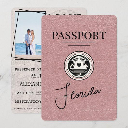 Dusty Roos Florida Passport Bewaar de datum Save The Date (Voorkant / Achterkant)