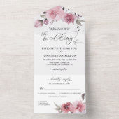 Dusty Roos Flowers Blush Pink Floral Wedding RSVP All In One Uitnodiging (Binnen)