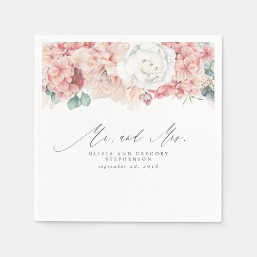 Dusty Roos Flowers Elegant Botanical Mr en Mrs Servet (Voorkant)