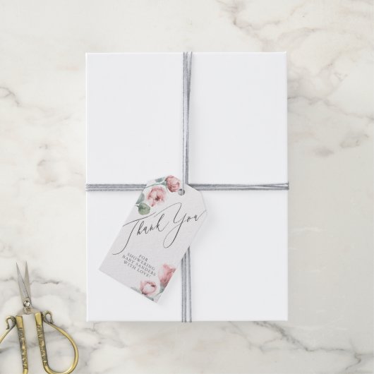 Dusty Roos Flowers Elegant Hartelijk dank Cadeaulabel (Met Touw)