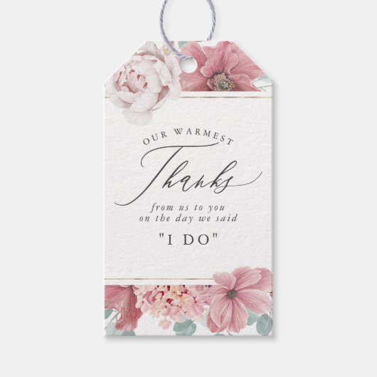 Dusty Roos Flowers Elegant Hartelijk dank Cadeaulabel (Voorkant)
