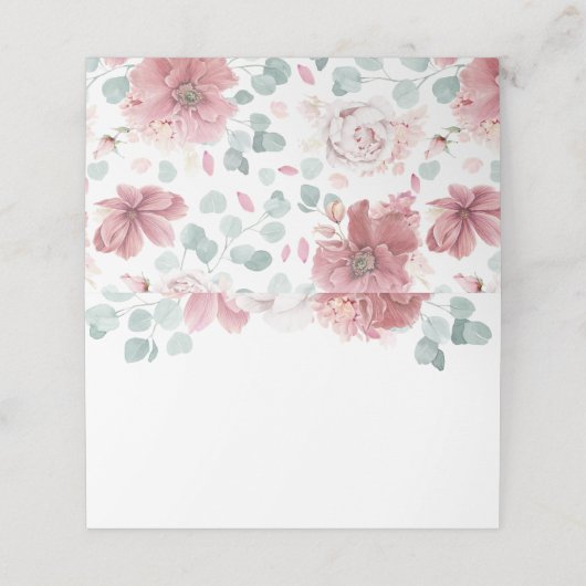 Dusty Roos Flowers Elegant Romantisch Bruiloft Plaatskaartje (Buitenkant ongevouwen)