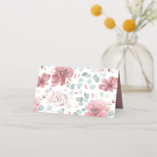 Dusty Roos Flowers Elegant Romantisch Bruiloft Plaatskaartje (Achterkant)