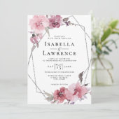 Dusty Roos Flowers Pink Floral Silver Foil Wedding Kaart (Staand voorkant)