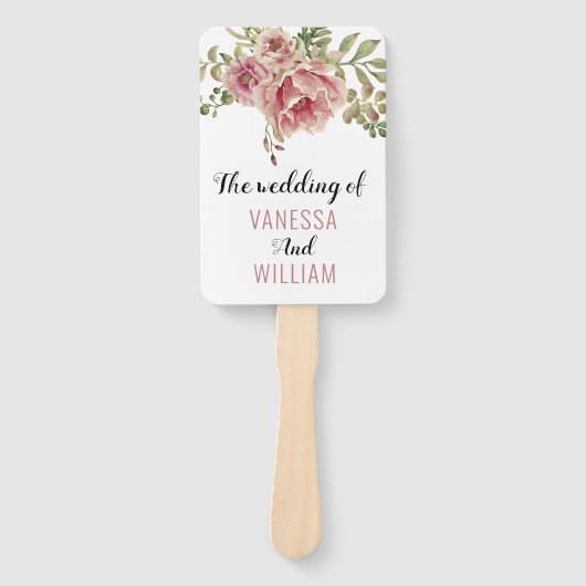 Dusty roos Flowers typografie bruiloft programma Handwaaier (Voorkant)